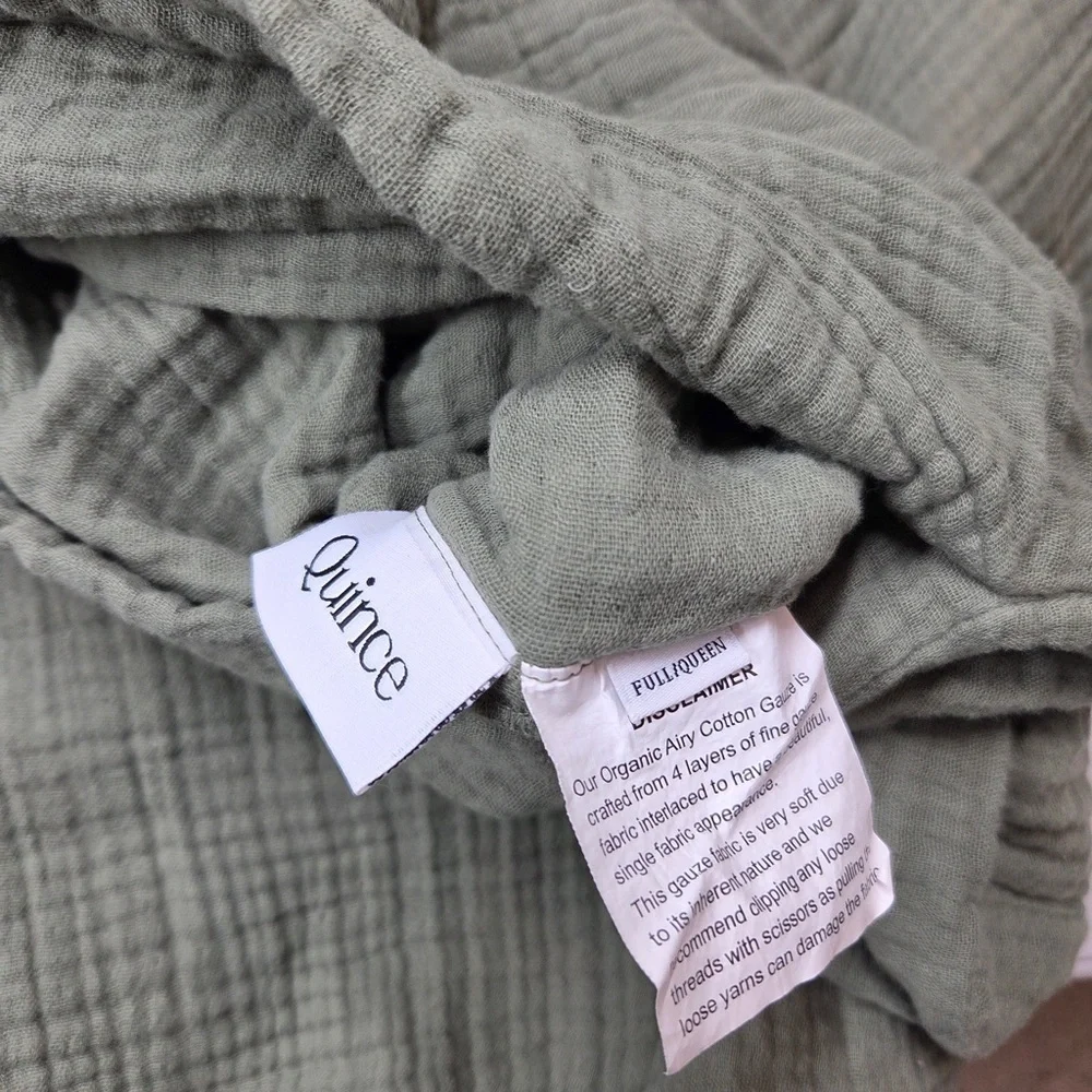 QUINCE Organic Airy Gauze Duvet Cover Set Full/Queen Olive 6664 - Picture 12 of 13